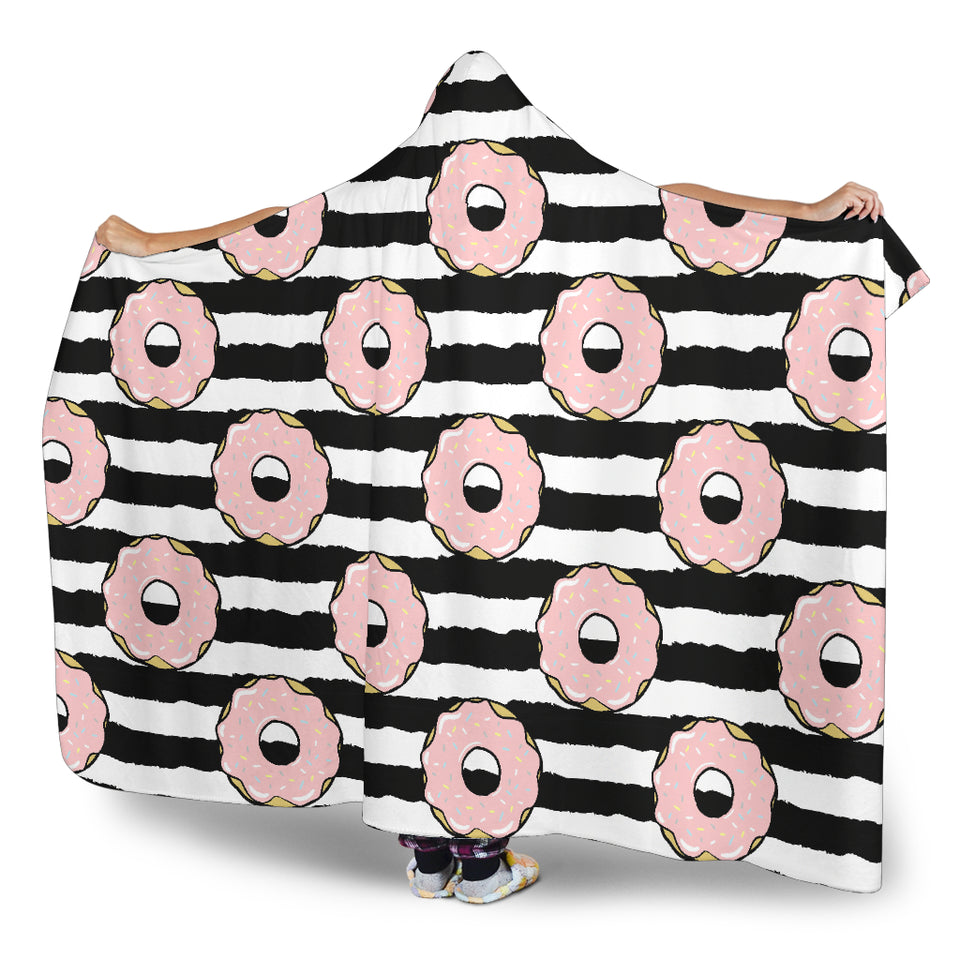 Donuts Pink Icing Striped Pattern Hooded Blanket