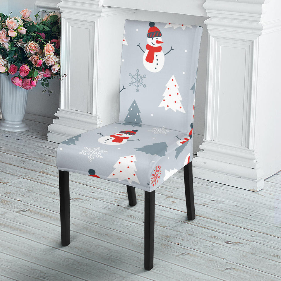 Snowman Christmas  Tree Snow Gray Background Dining Chair Slipcover