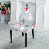 Snowman Christmas  Tree Snow Gray Background Dining Chair Slipcover