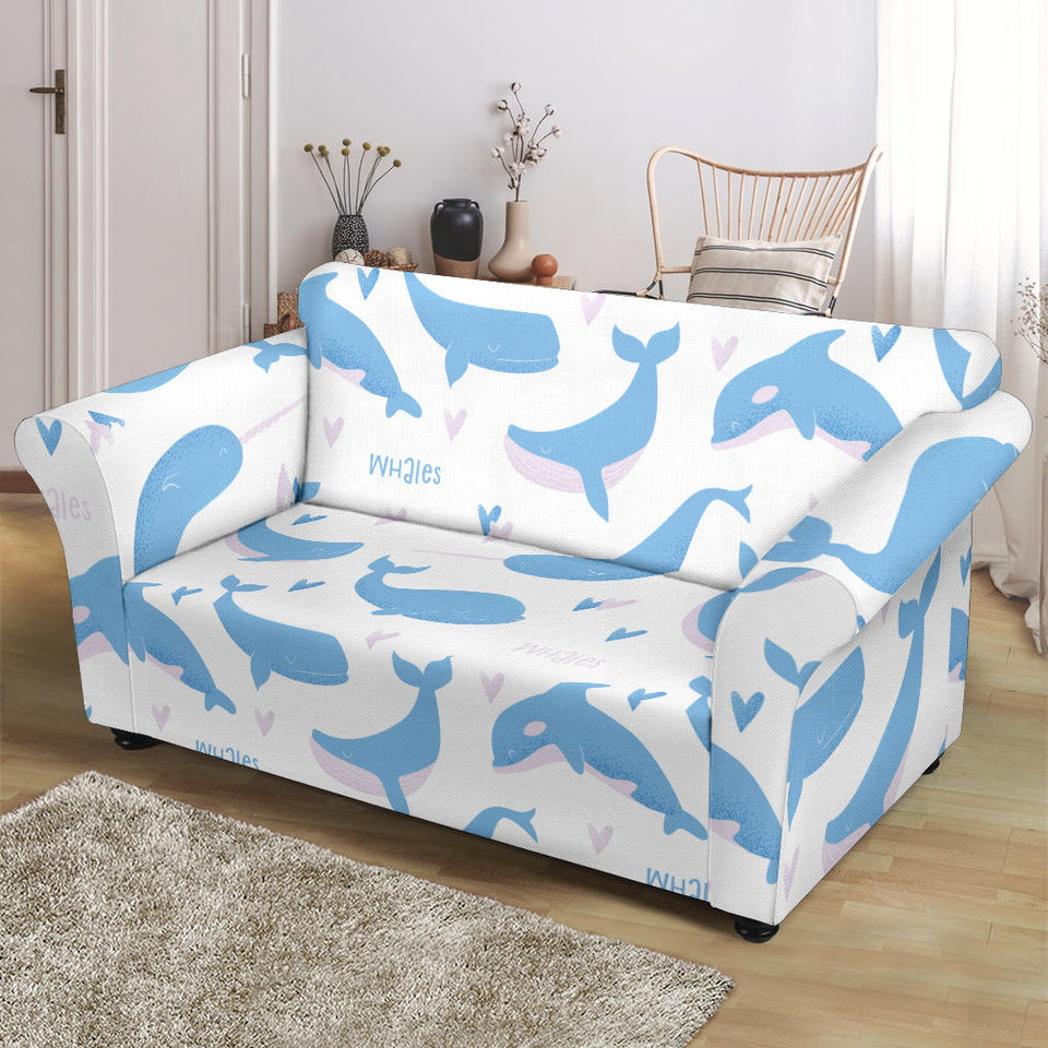 Blue Whale Pattern Loveseat Couch Slipcover