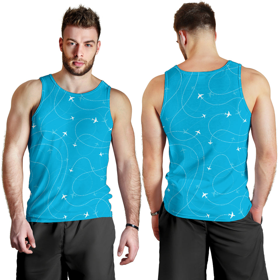 Airplane destinations blue background Men Tank Top