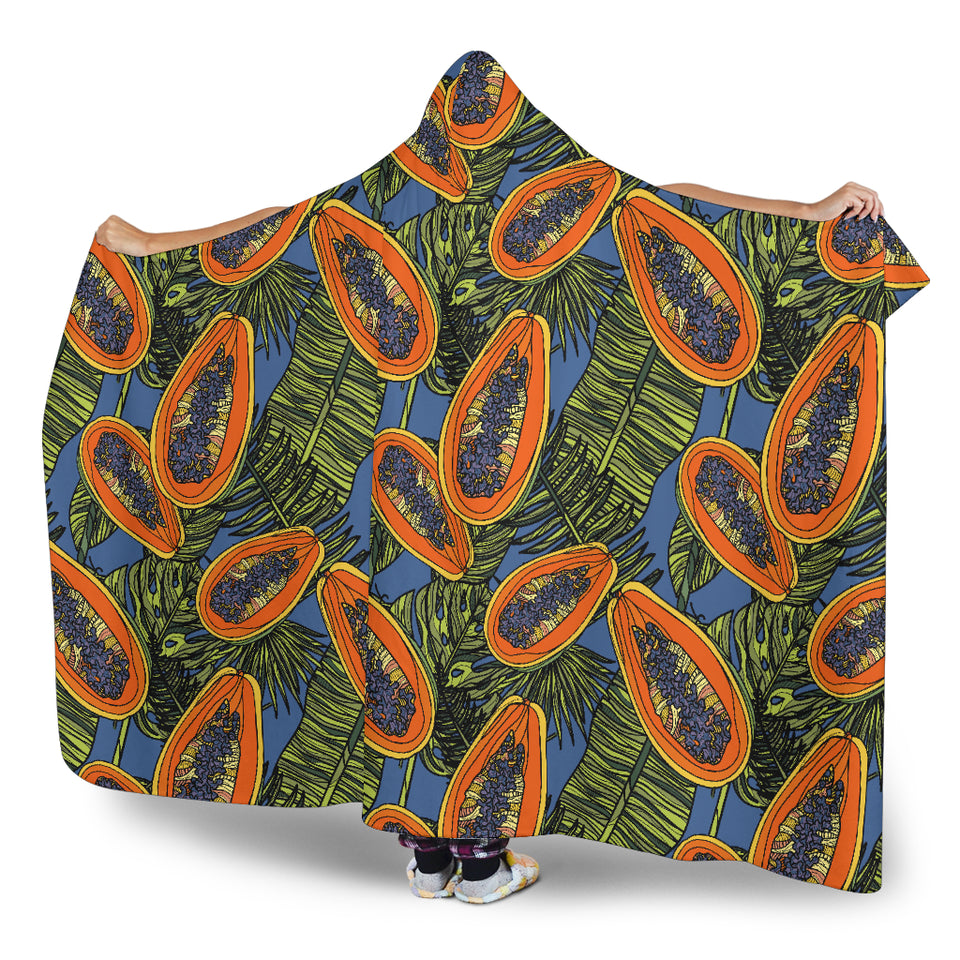 Colorful Papaya Tropical Leaves Hooded Blanket