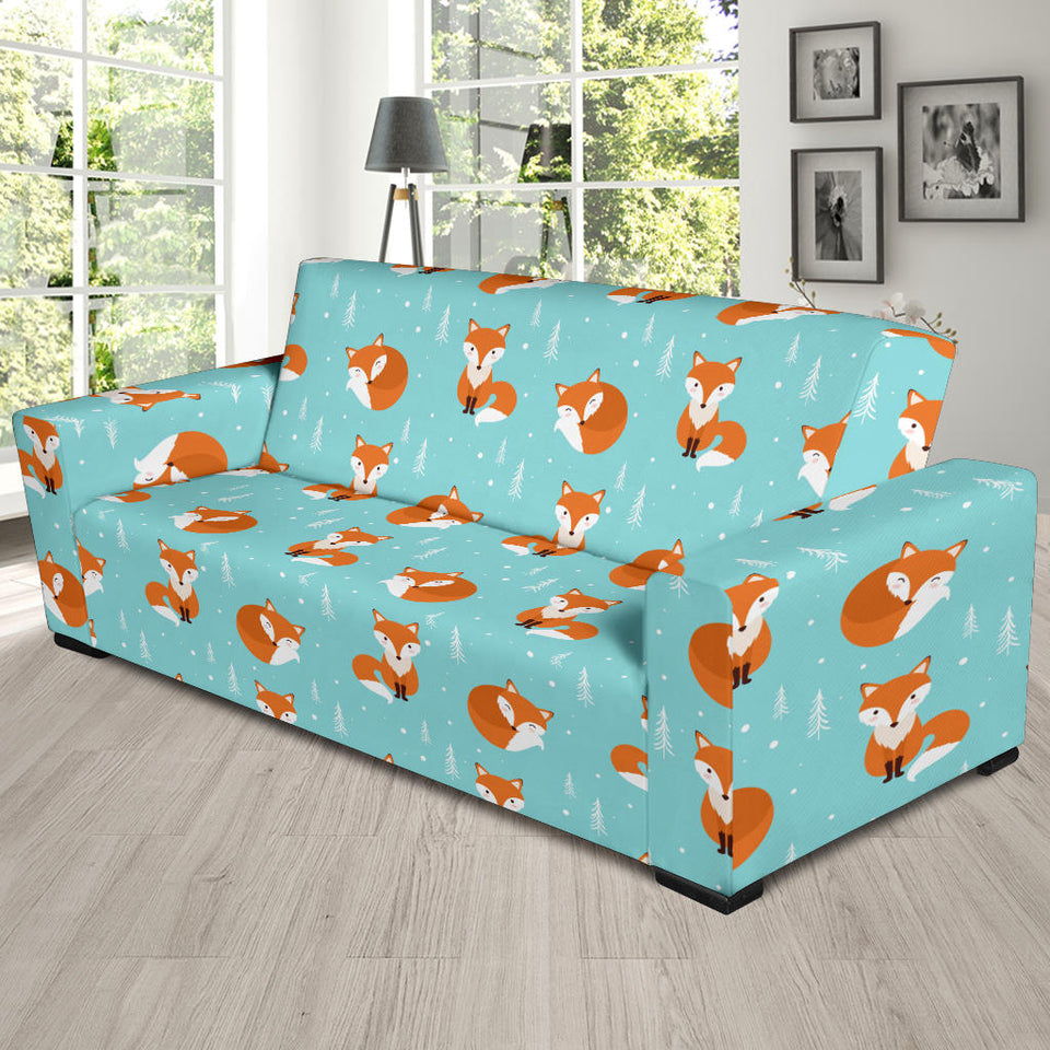Fox Pattern Blue B Ackground Sofa Slipcover