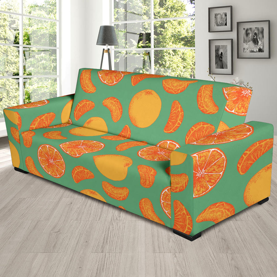 Orange Fruit Pattern Green Background Sofa Slipcover