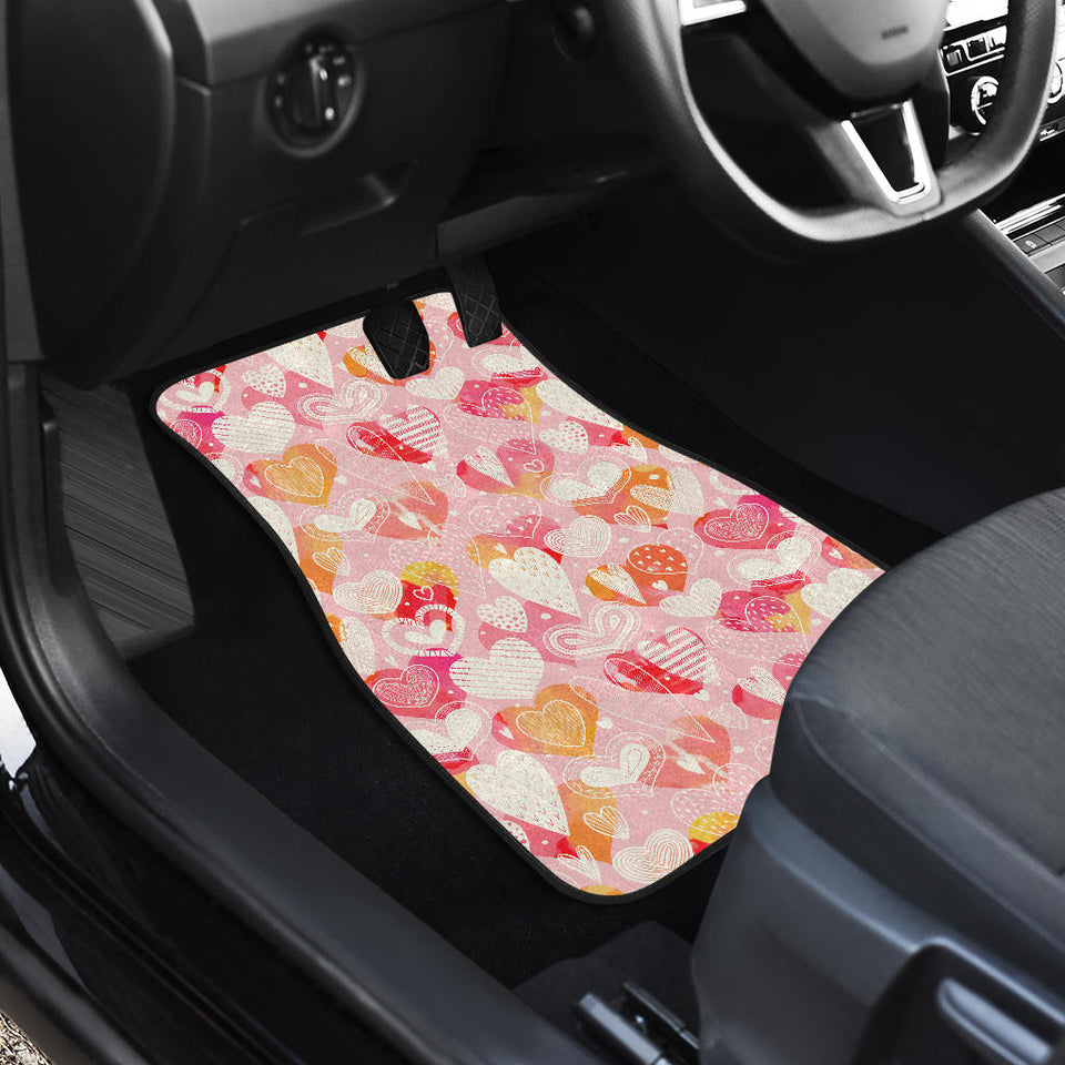 Hand Drawn Heart Design Pattern Front Car Mats