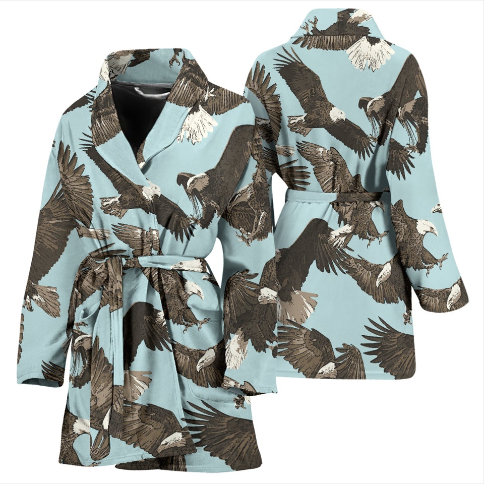 Eagle Pattern Print Design 01 Women's Bathrobe