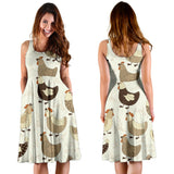 Cute Rooster Chicken Cock Sleeveless Midi Dress