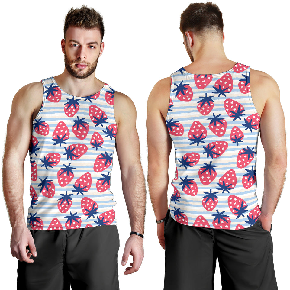 Strawberry pattern blue lines background Men Tank Top