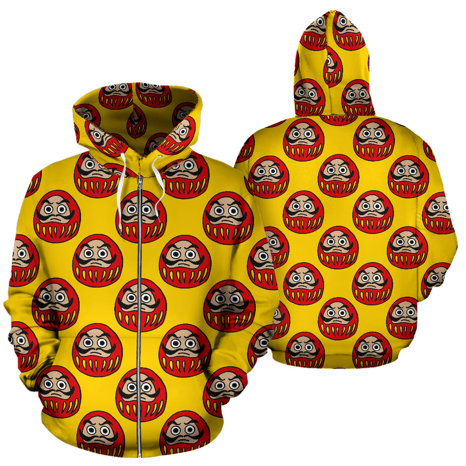 Daruma Japanese Wooden Doll Yellow Background Zip Up Hoodie