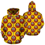 Daruma Japanese Wooden Doll Yellow Background Zip Up Hoodie