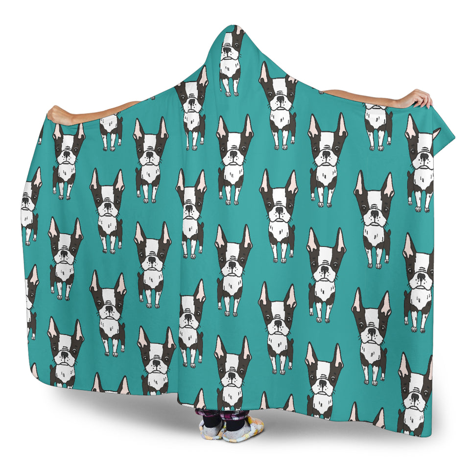 Hand Drawn Boston Terrier Dog Pattern Hooded Blanket
