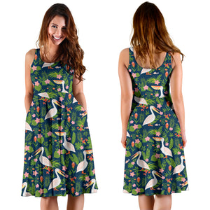 Pelican Pattern Print Design 05 Sleeveless Midi Dress