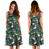 Pelican Pattern Print Design 05 Sleeveless Midi Dress