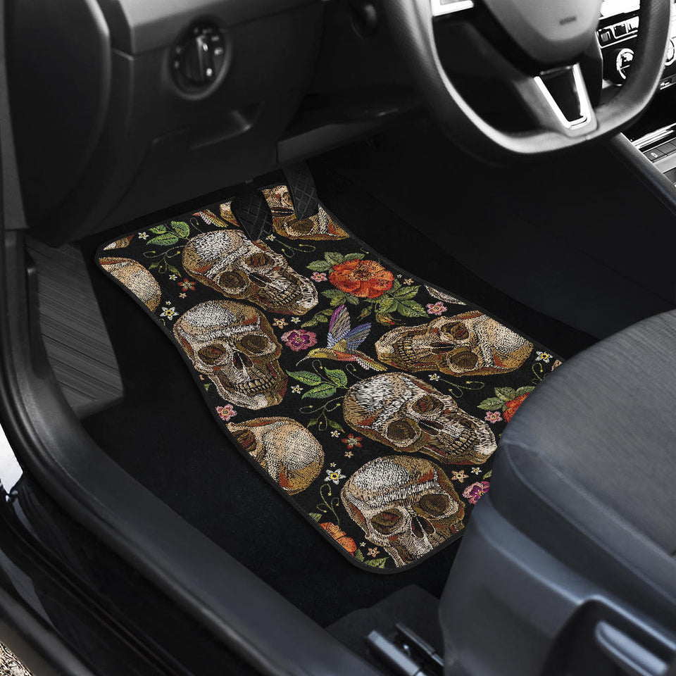 Skull Rose Humming Bird Flower Pattern Front And Back Car Mats