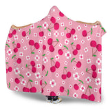 Cherry Flower Pattern Pink Background Hooded Blanket