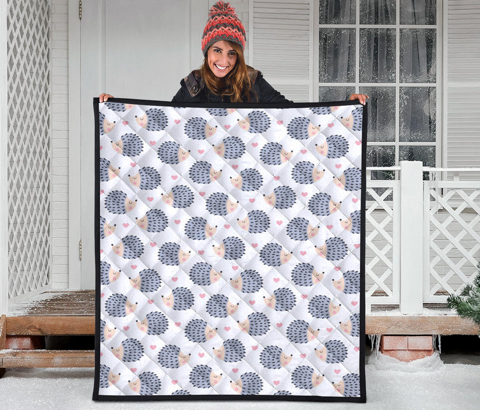 Hedgehog Pattern Print Design 04 Premium Quilt
