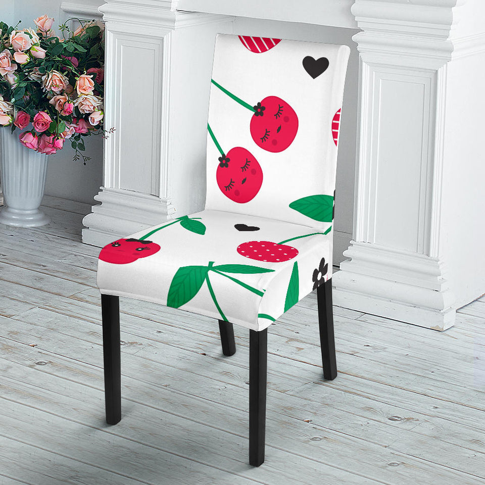 Cherry Pattern White Background Dining Chair Slipcover
