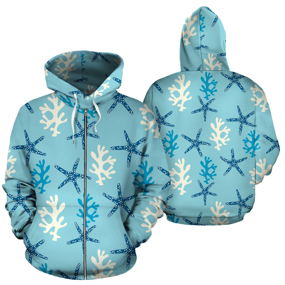 Blue Starfish Coral Reef Pattern Zip Up Hoodie