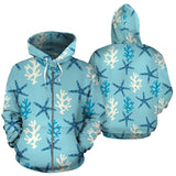 Blue Starfish Coral Reef Pattern Zip Up Hoodie