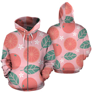 Grapefruit Leaves Flower Pink Background Zip Up Hoodie