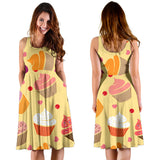 Cake Cupcake Heart Cherry Pattern Sleeveless Midi Dress