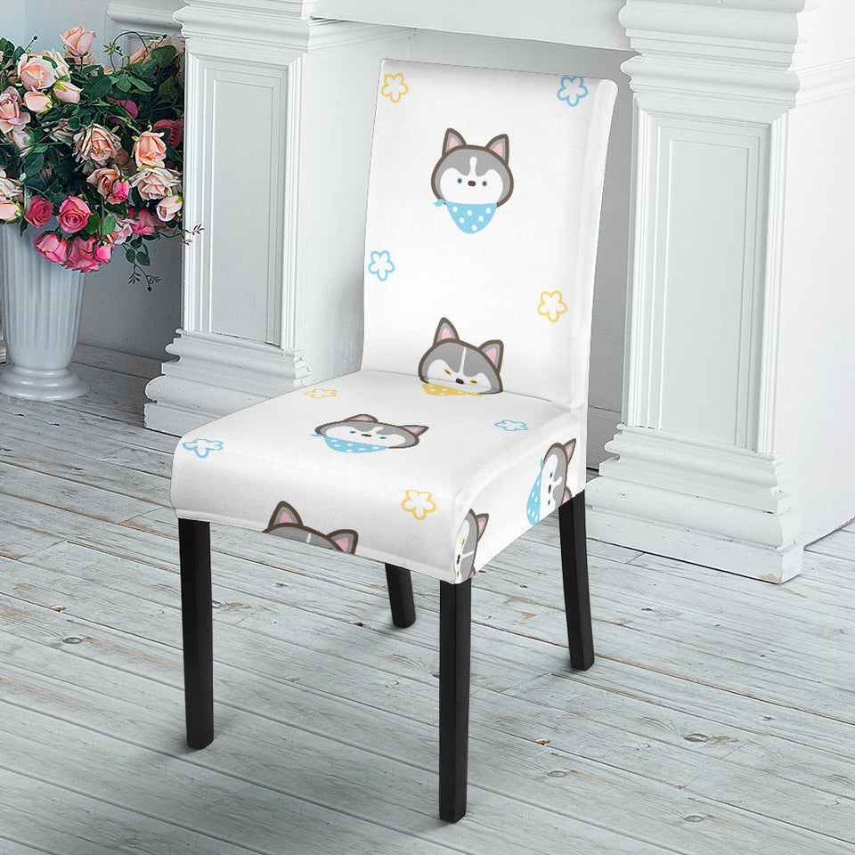 Cute Siberian Husky Pattern Dining Chair Slipcover