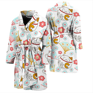 Maneki Neko Lucky Cat Fan Sakura Men'S Bathrobe