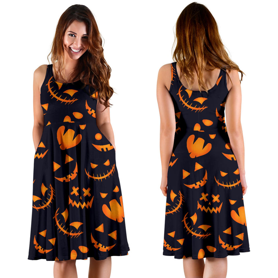 Halloween Pattern Pumpkin Background Sleeveless Midi Dress