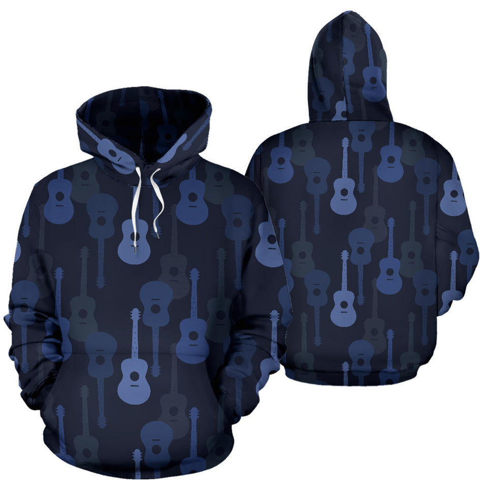 Blue Theme Guitar Pattern Men Women Pullover Hoodie