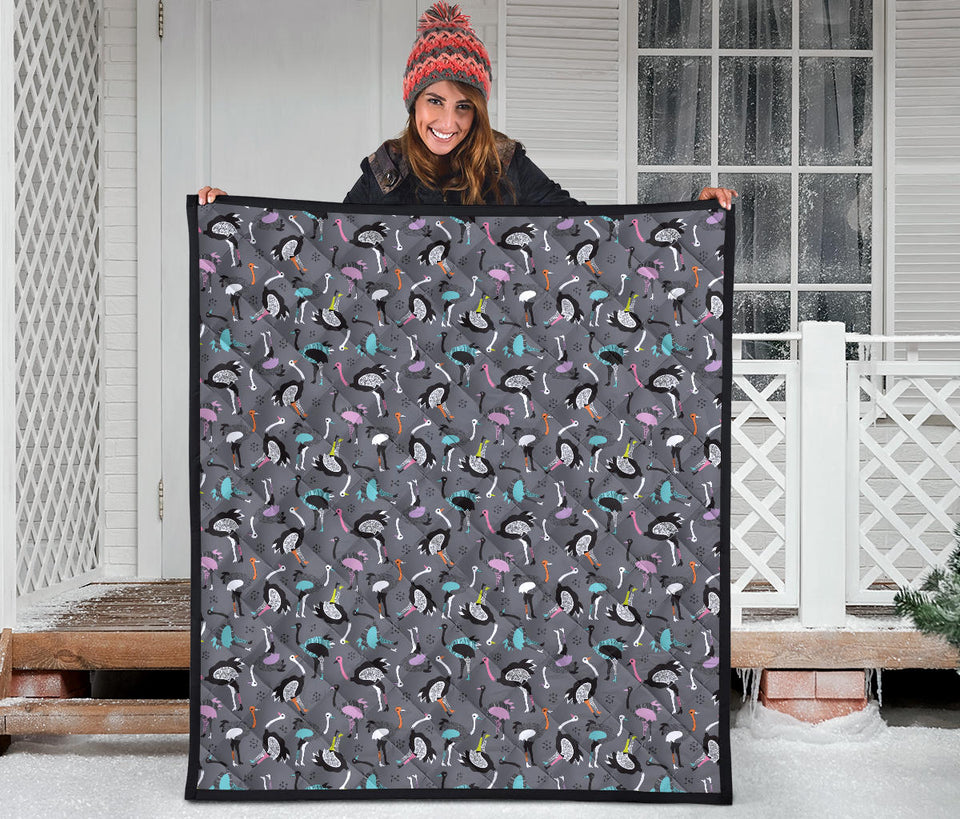 Ostrich Pattern Print Design 01 Premium Quilt
