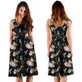 Hummingbird Pattern Print Design 03 Sleeveless Midi Dress