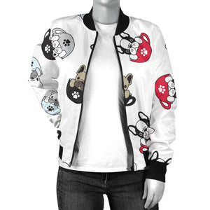 French Bulldog Cup Paw Pattern Women'S Bomber Jacket