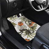 Monkey Red Hibiscus Flower Palm Leaves Floral Pattern Front And Back Car Mats
