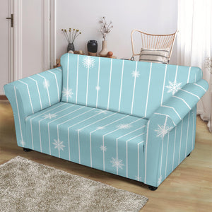 Snowflake Pattern Blue Stripe Background Loveseat Couch Slipcover