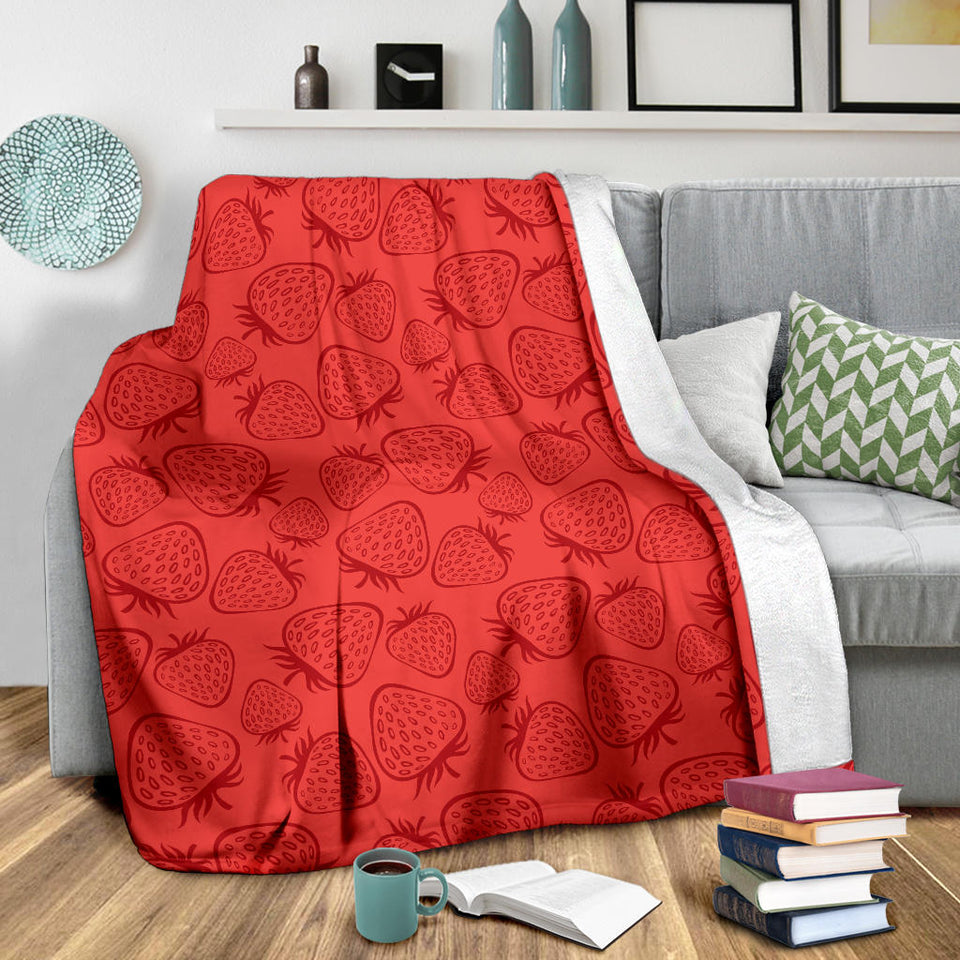 Strawberry Pattern Red Background Premium Blanket