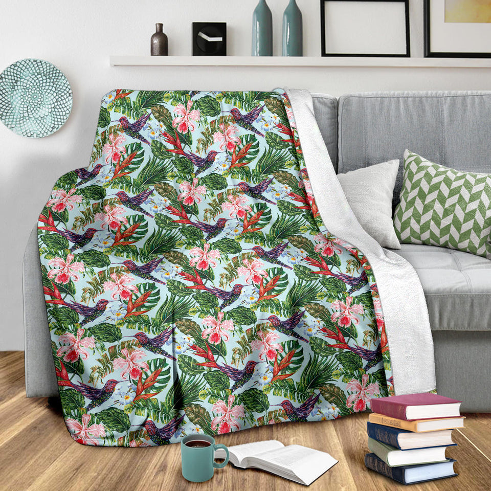 Hummingbird Pattern Print Design 05 Premium Blanket
