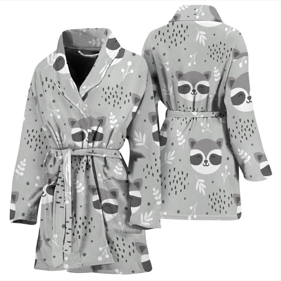 Cute Raccoons Leaves Dot Women'S Bathrobe