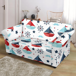 Cute Color Paper Sailboat Pattern Loveseat Couch Slipcover