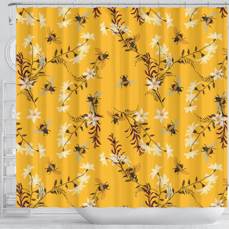 Bee Flower Pattern Shower Curtain Fulfilled In US