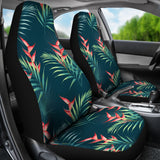Heliconia Flowers, Palm And Monstera Leaves On Black Background Pattern Universal Fit Car Seat Covers