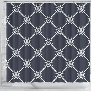 Nautical Steering Wheel Rope Pattern Shower Curtain Fulfilled In US
