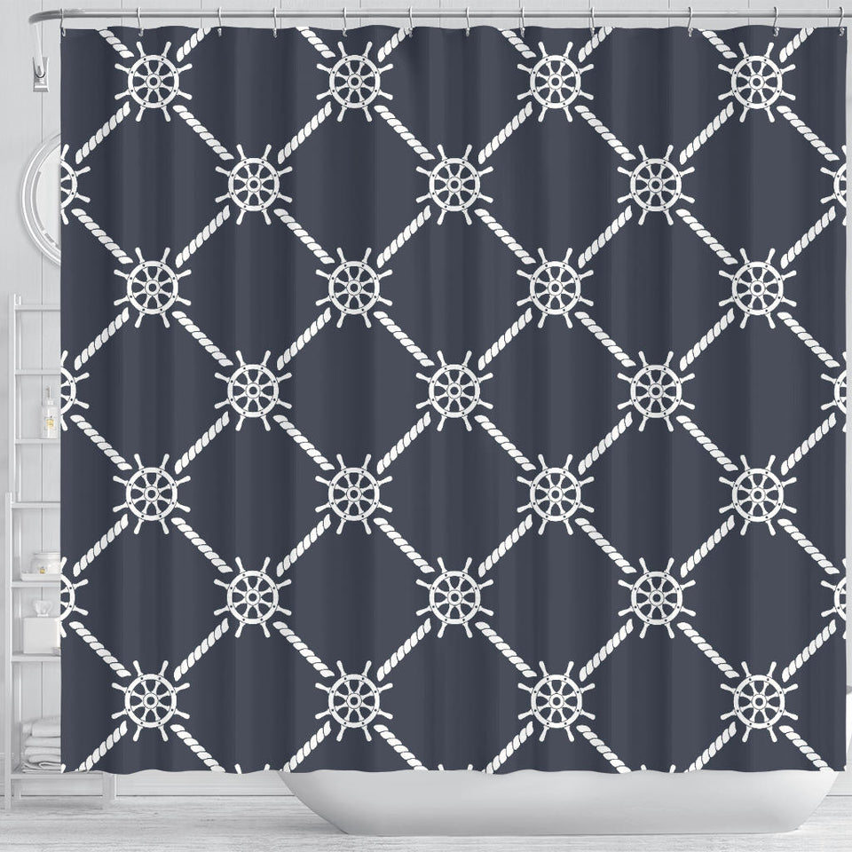 Nautical Steering Wheel Rope Pattern Shower Curtain Fulfilled In US
