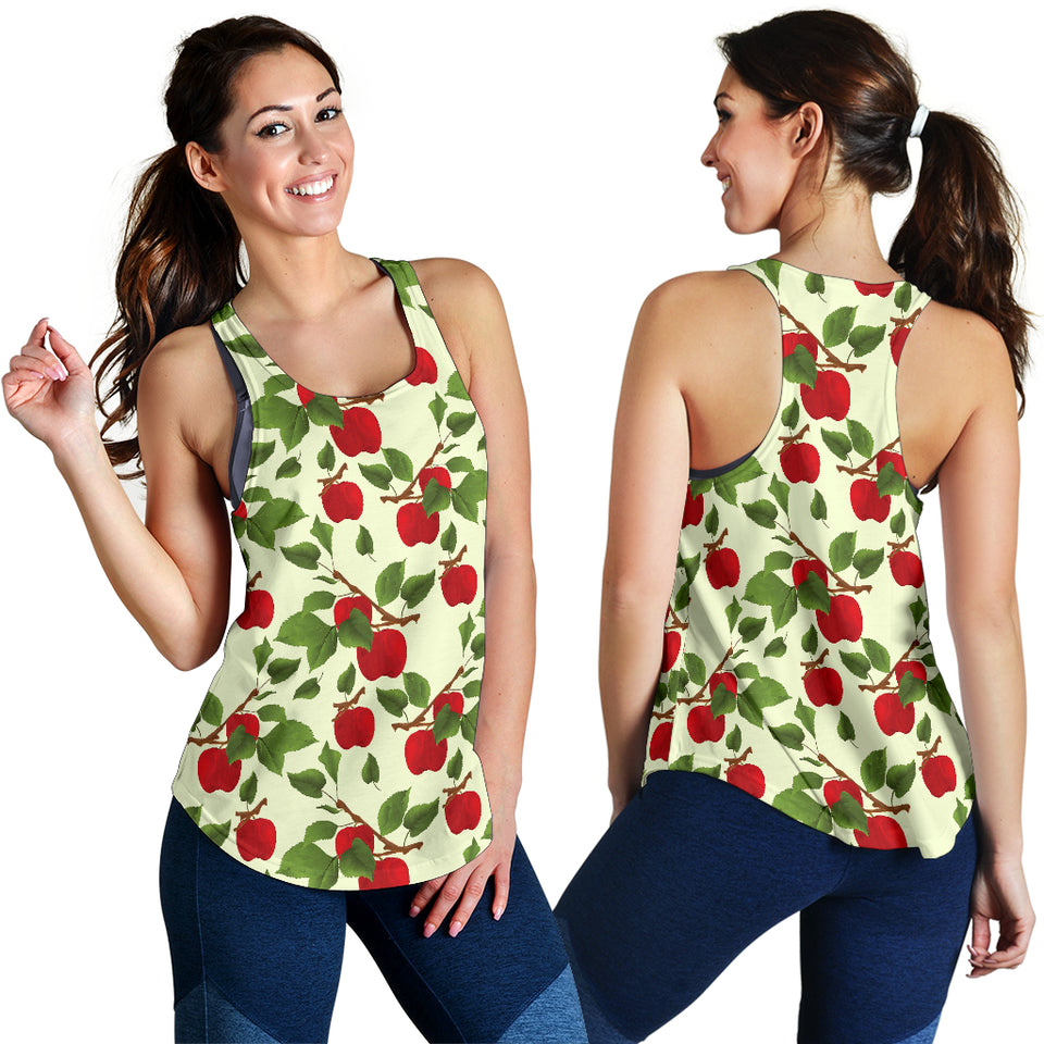 Red apples leaves pattern Women Racerback Tank Top