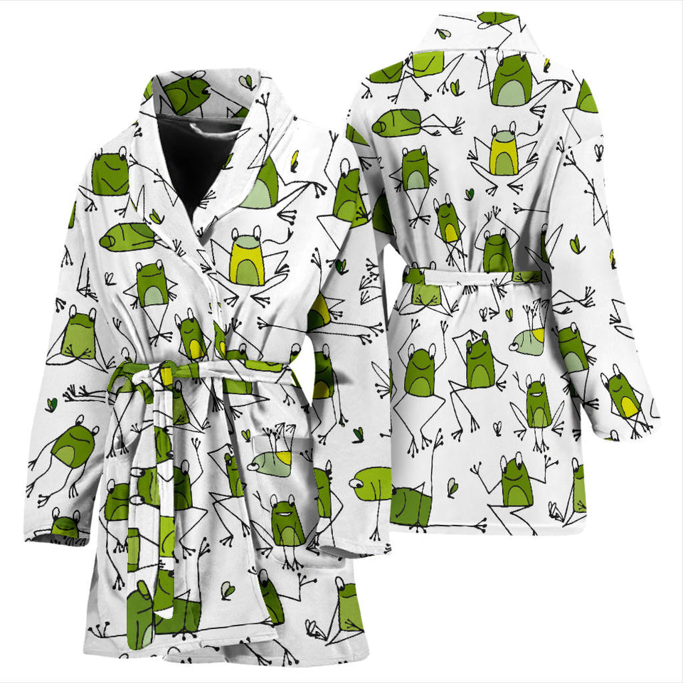 Sketch Funny Frog Pattern Women'S Bathrobe