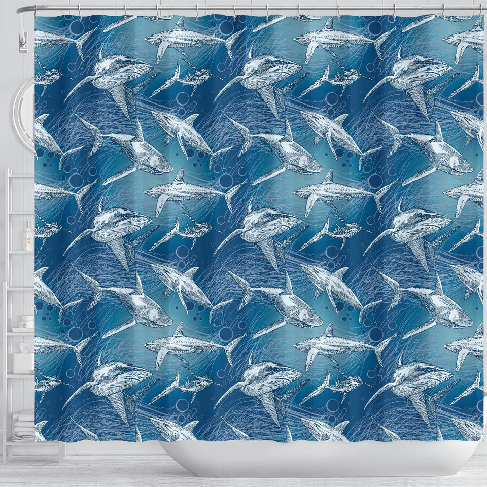 Shark Hand Drawn Shower Curtain Fulfilled In US