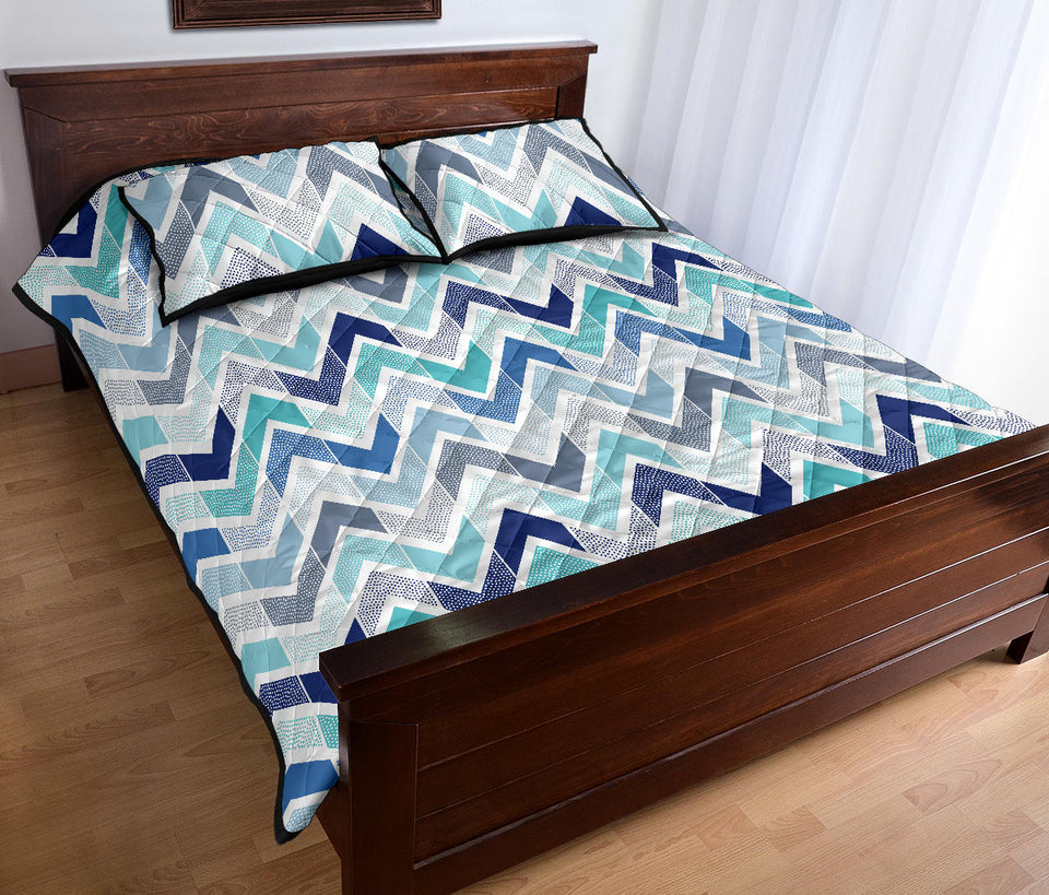 zigzag  chevron blue pattern Quilt Bed Set