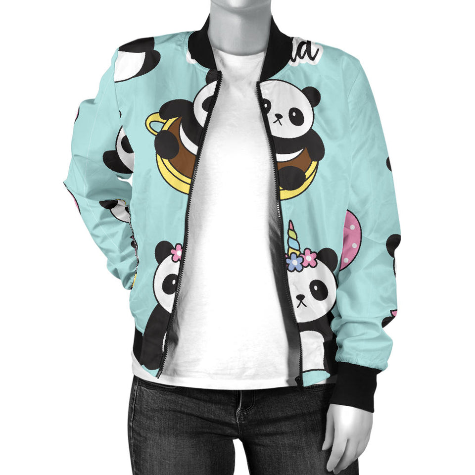Cute Baby Panda Pattern Women'S Bomber Jacket