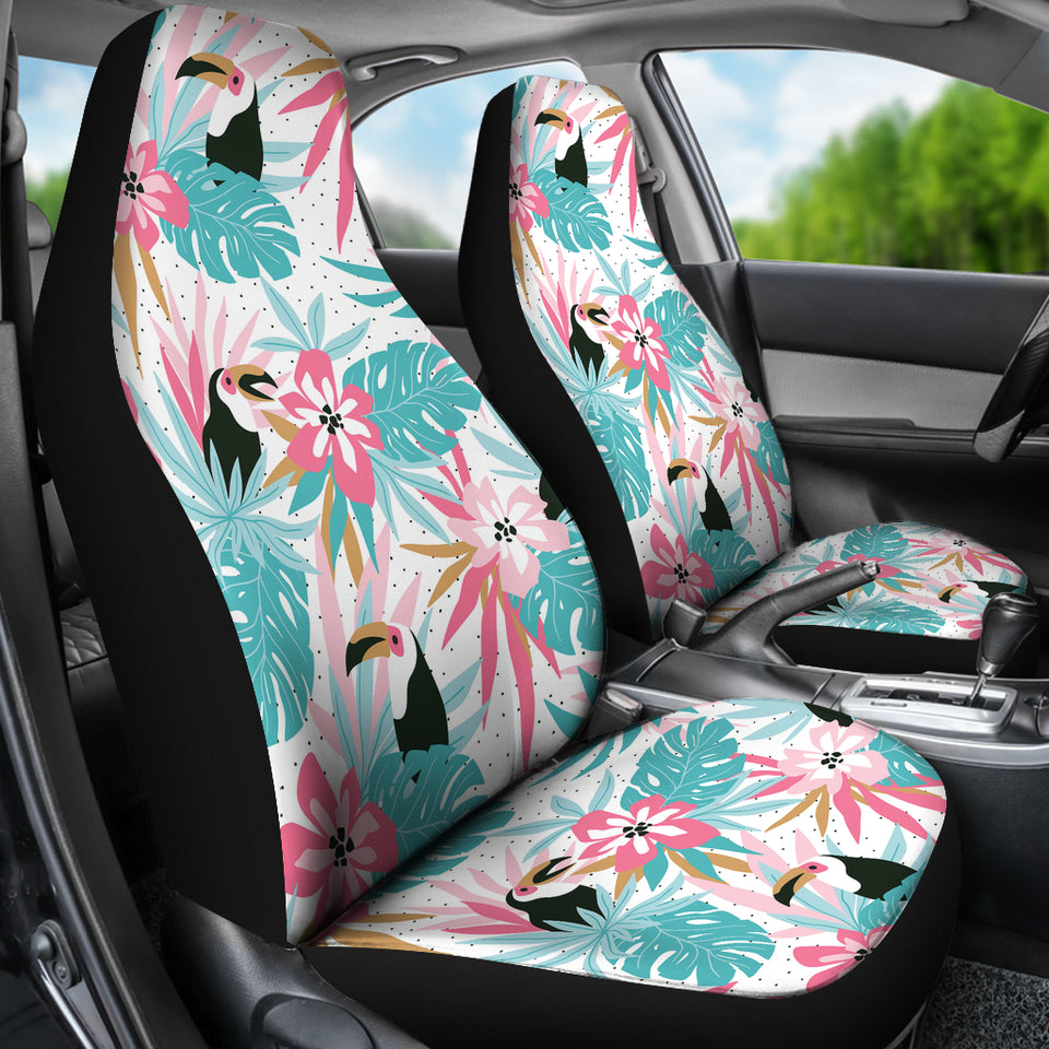 Toucan Tropical Flower Leave Pattern  Universal Fit Car Seat Covers