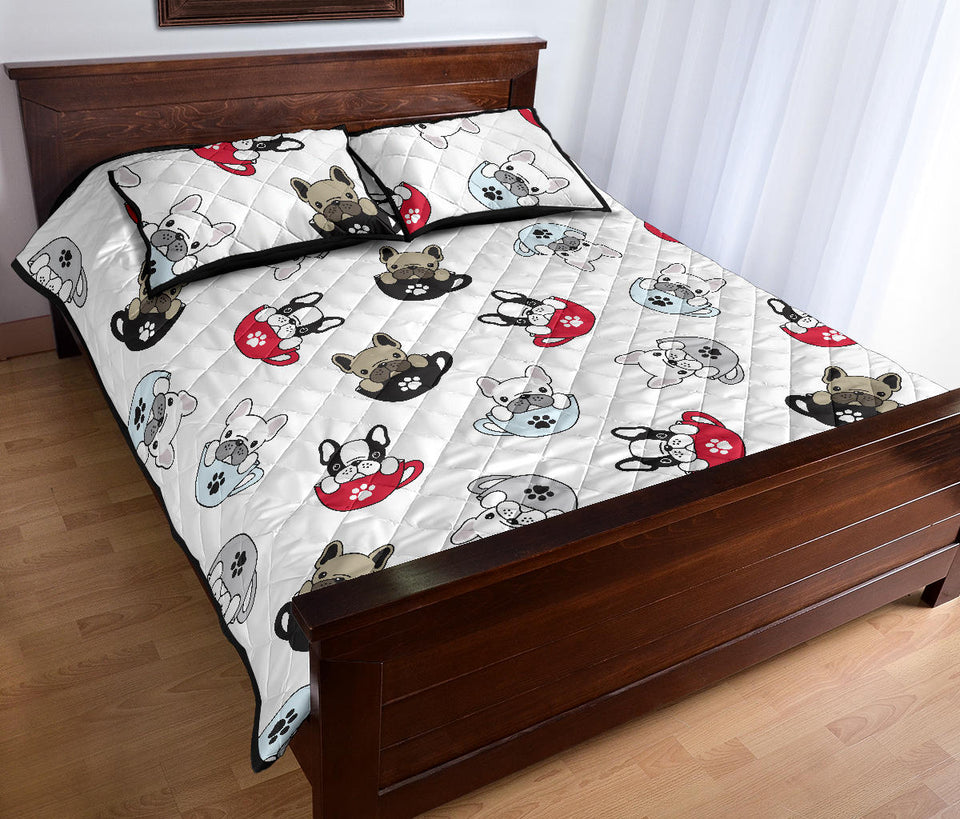 French bulldog cup paw pattern Quilt Bed Set
