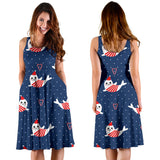Cute Sea Lion Seal Christmas Hat Candy Cane Heart Pattern Sleeveless Midi Dress